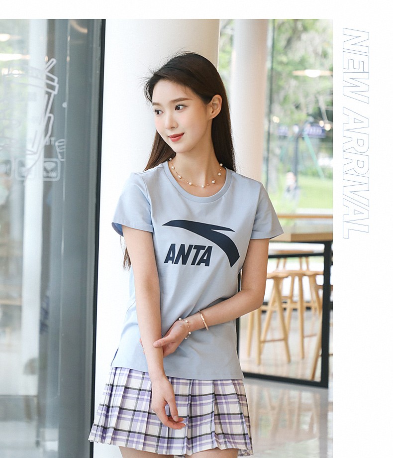 安踏短袖t恤女2021舒适透气夏季新款棉质运动短装纯色半袖大logo上衣