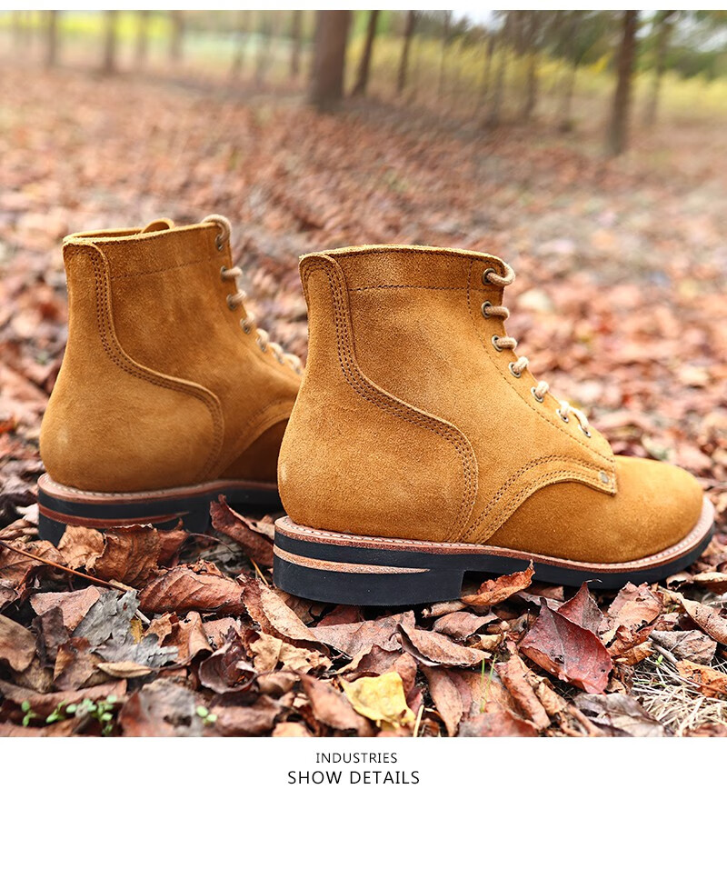 翻毛牛皮尖头大逃亡靴真皮战术靴复古休闲高帮皮鞋工装靴马丁靴男品质