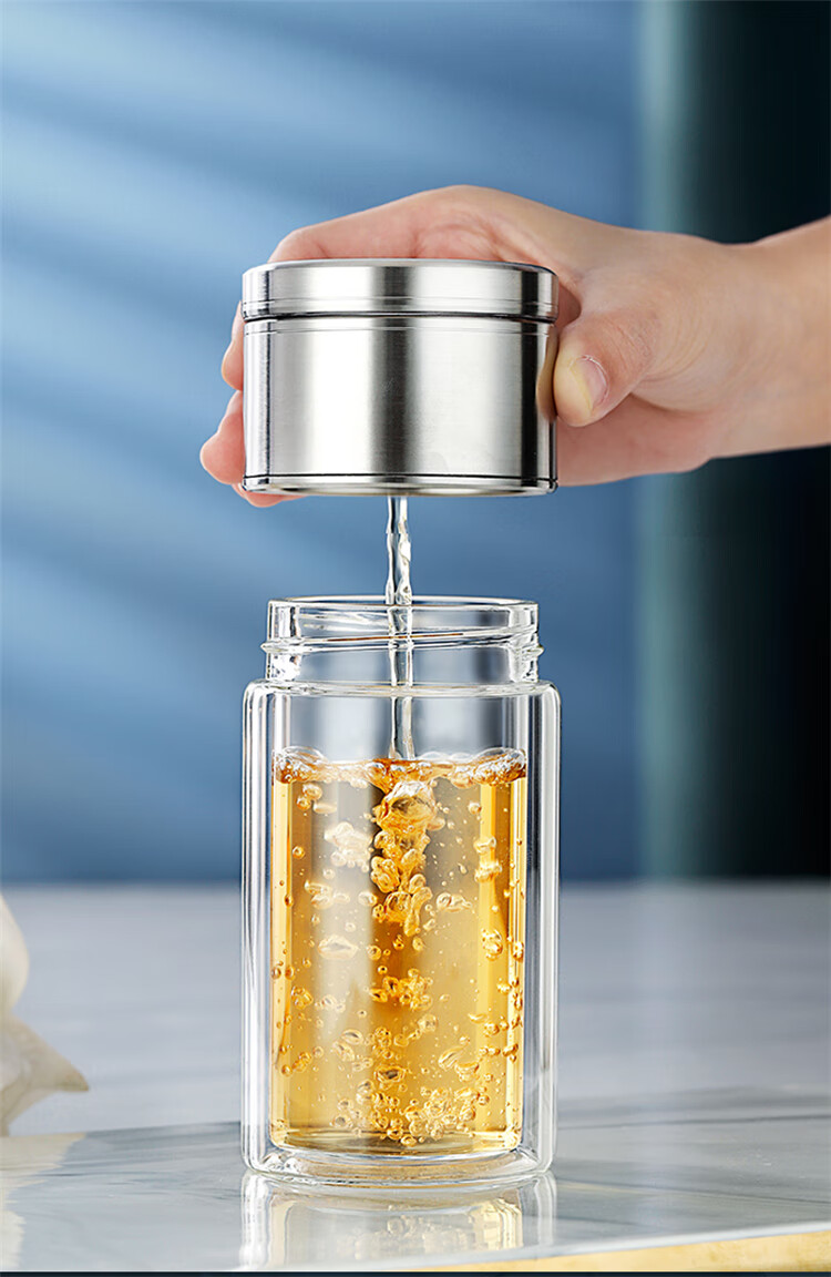 光一 耐高温双层玻璃杯茶水分离泡茶杯子家用小便携男士透明喝水杯