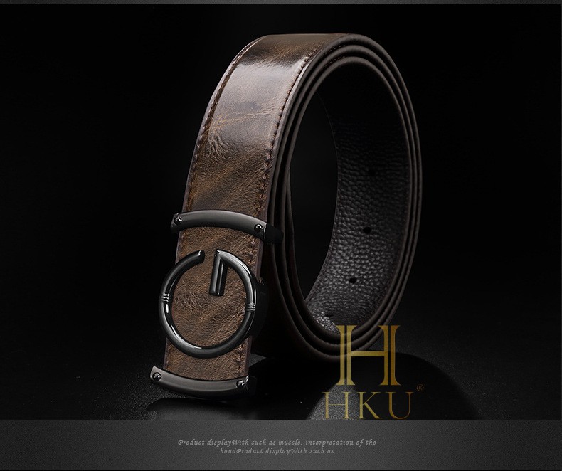 hku时尚大牌男士皮带男奢侈品潮头层皮配磨砂真牛皮商务休闲青年裤