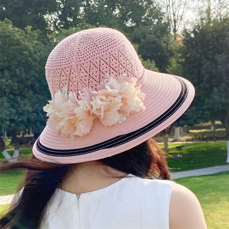 渔夫帽子女士花朵凉帽春夏防晒渔夫帽日系太阳帽沙滩镂空遮阳盆帽班