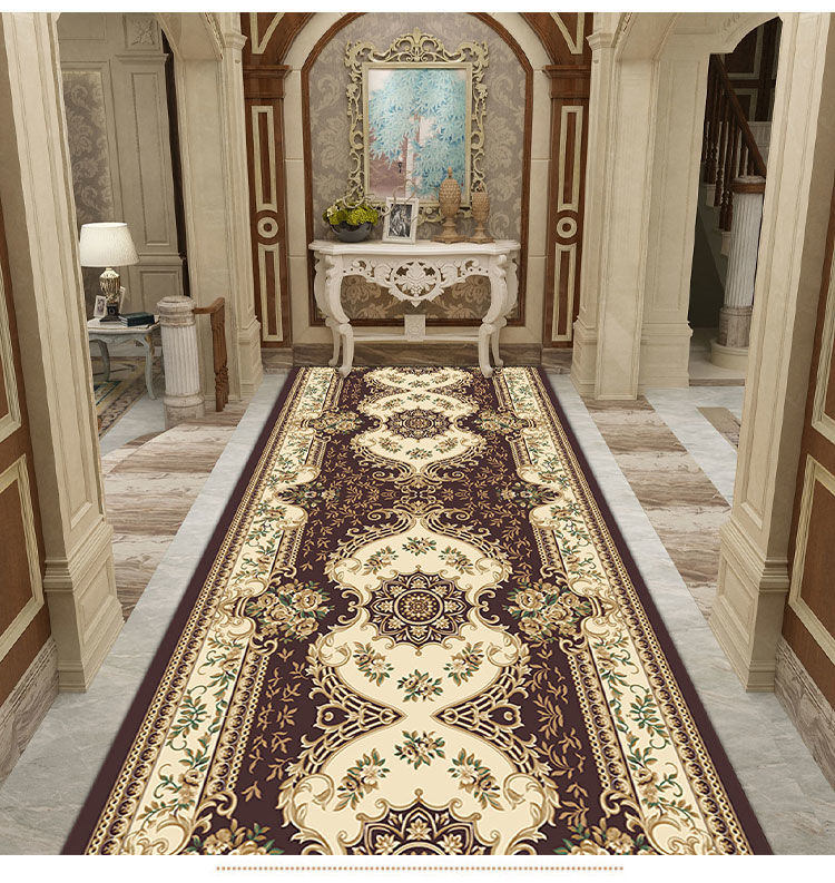 简约进门走廊地毯家用客厅过道欧式满铺长条裁剪地毯商用定制蓝色图腾