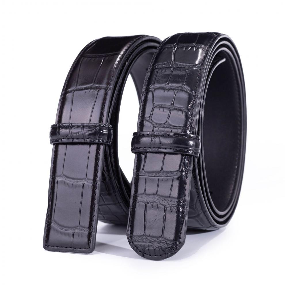 高品质男士真皮腰带 高端品质 原版多彩鳄鱼肚皮纹进口头层牛皮圆孔带