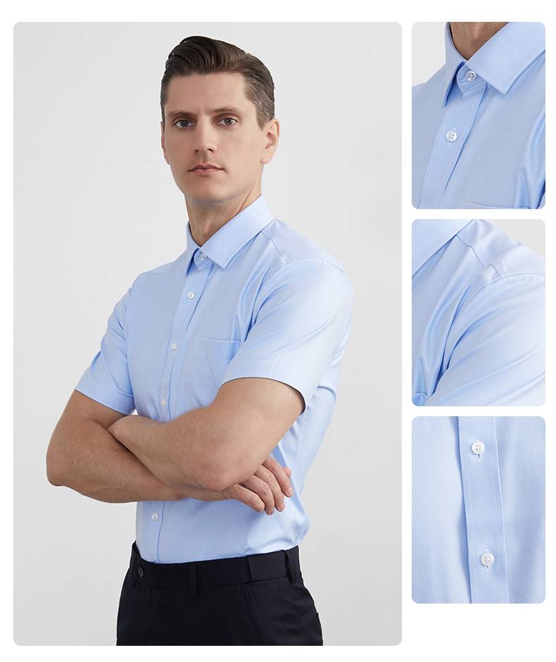 busen/步森短袖衬衫男2021夏季新款商务休闲纯棉男士衬衣 浅蓝 40