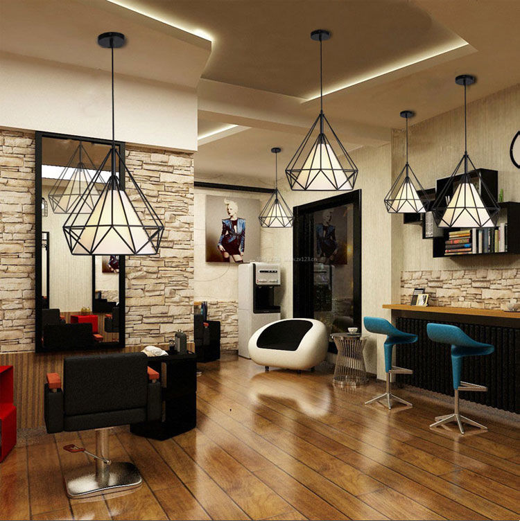 理发店吊灯工业风美发专用灯个性火锅店超亮美甲店发廊钻石led灯45cm