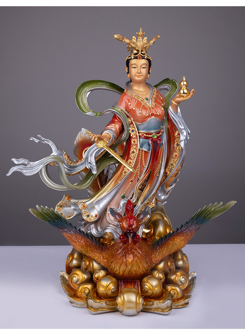 九黎纯铜九天玄女娘娘站像道家九天圣母神像站孔雀台佛像上天仙女像38