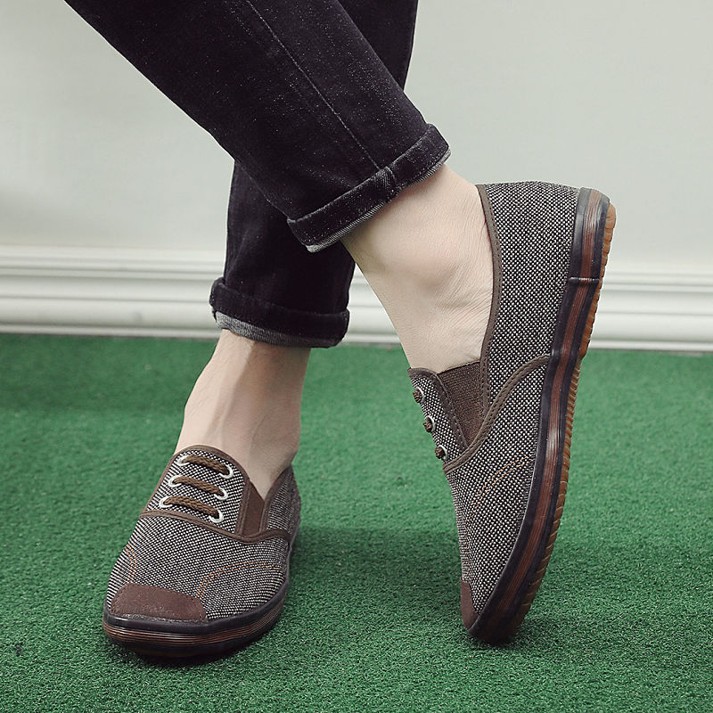 春秋胶鞋帆布休闲鞋户外散步慢跑鞋透气吸汗男士劳动鞋一脚蹬布鞋休闲