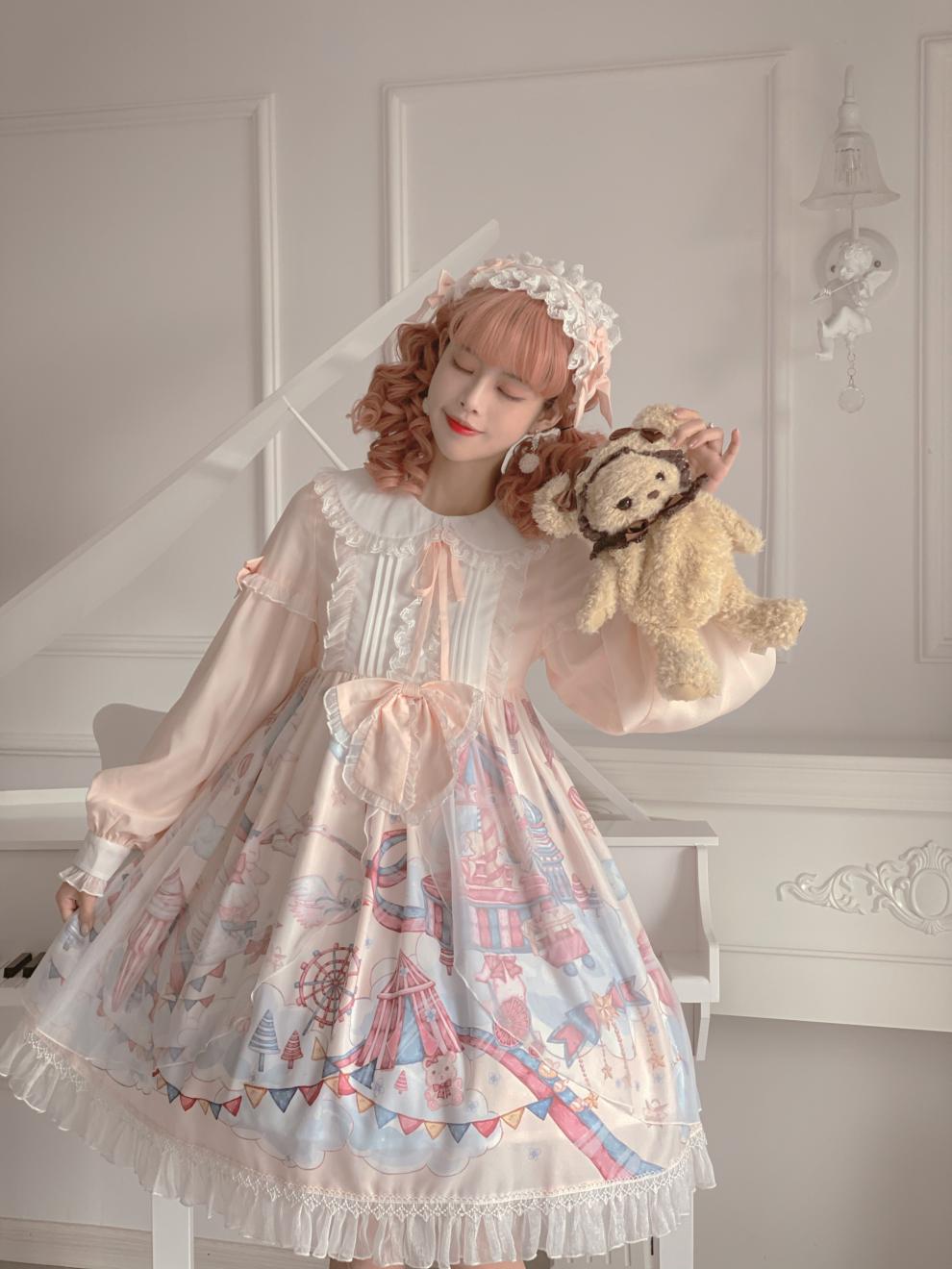 公主裙小学生萝莉装洛丽塔裙子梦境游乐园日常洋装连衣裙春秋绀色op