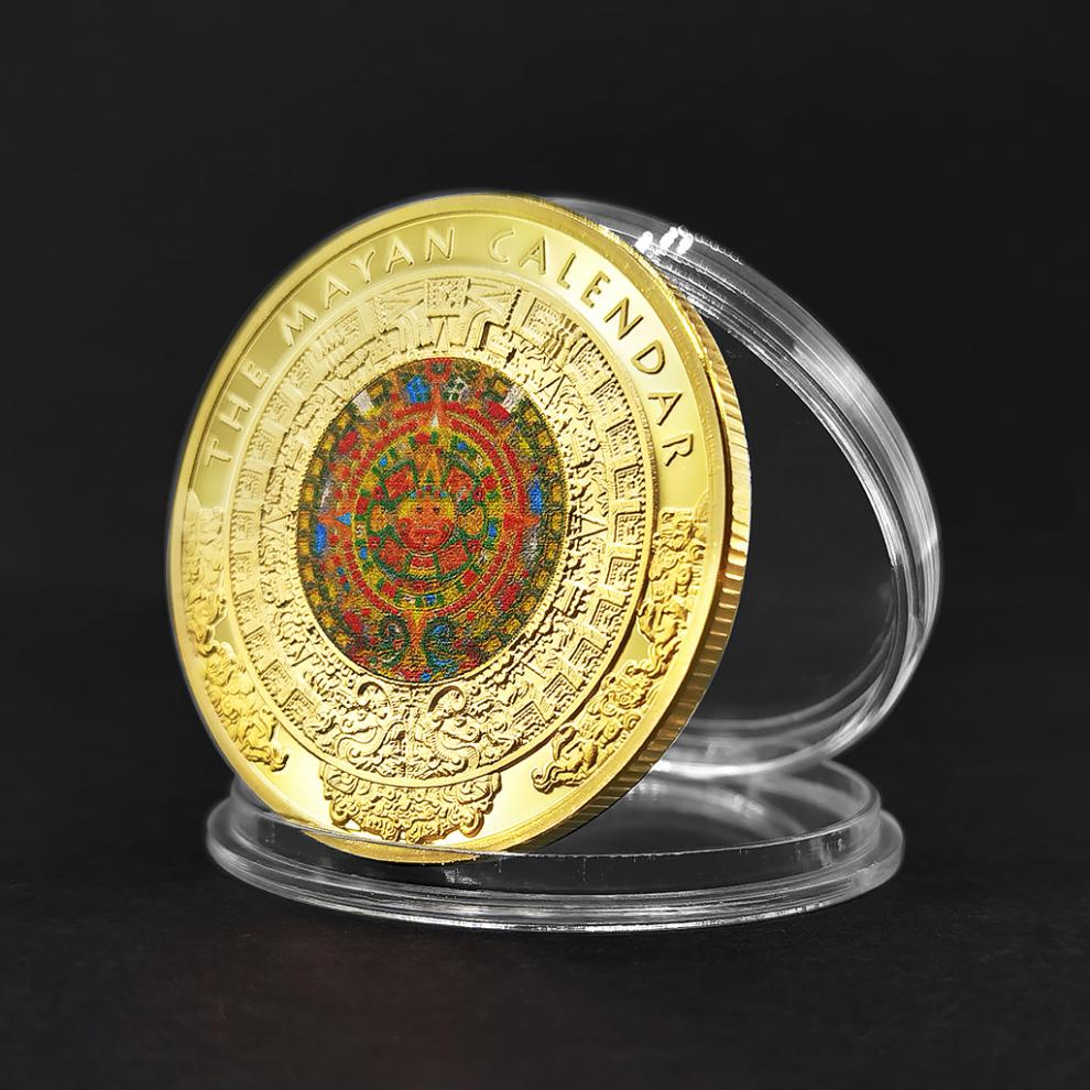 玛雅历法纪念章镀金银硬币 文化图腾阿兹特克文明纪念币创意硬币 新