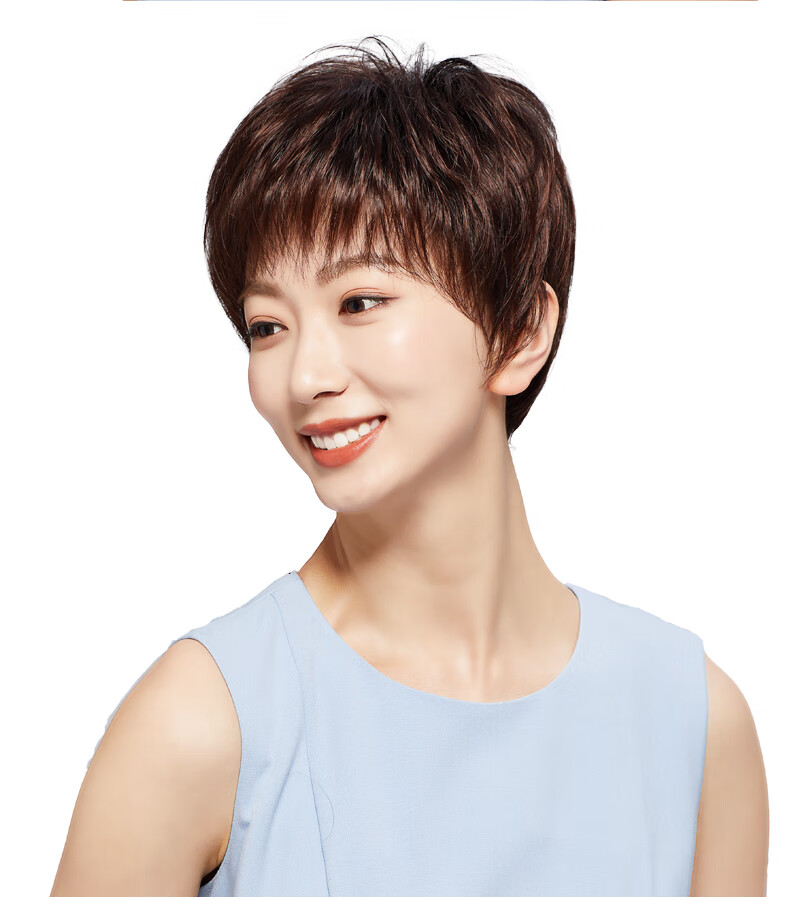 假发女短发全头套式真发发套妈妈中老年真人发丝自然女士假真头发 深