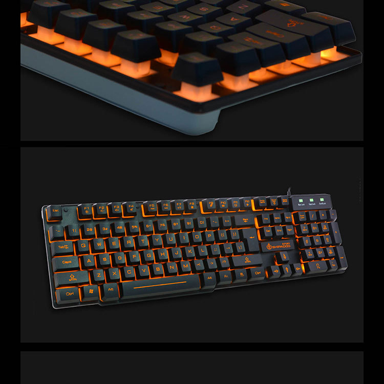 十八渡铁板加重发光游戏键盘有线usb口台式电脑笔记本 白色【图片