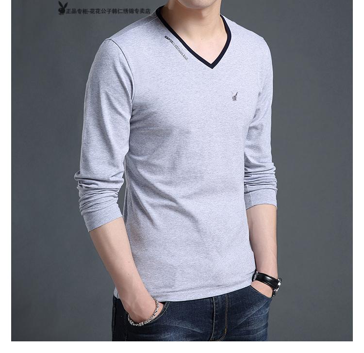 官方花花公子纯棉长袖t恤男士春秋季薄款青年大码打底polo网球衫韩版