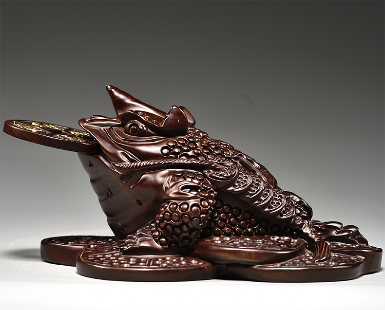 杞瑾木雕金蟾摆件实木三足献宝蟾蜍家居商铺开业装饰红木工艺礼品精雕