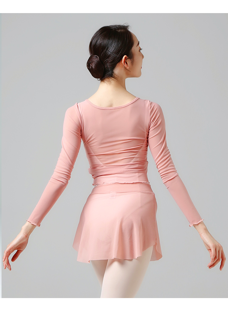 舞蹈纱衣网纱舞蹈上衣v领短款芭蕾舞练功服形体外套上装紫套装上衣