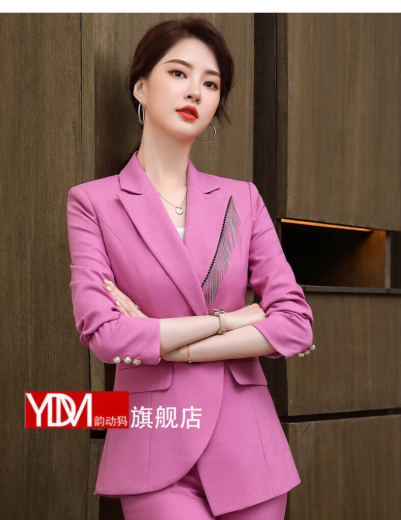 yundongma粉色西装外套女春秋韩版英伦风高端时尚气质职业装洋气小