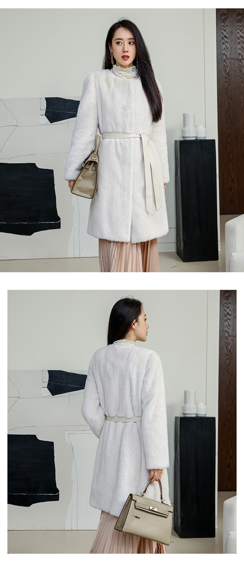 品牌女装貂皮大衣女整貂中长款进口天鹅绒短二水貂皮草外套 珍珠白 s