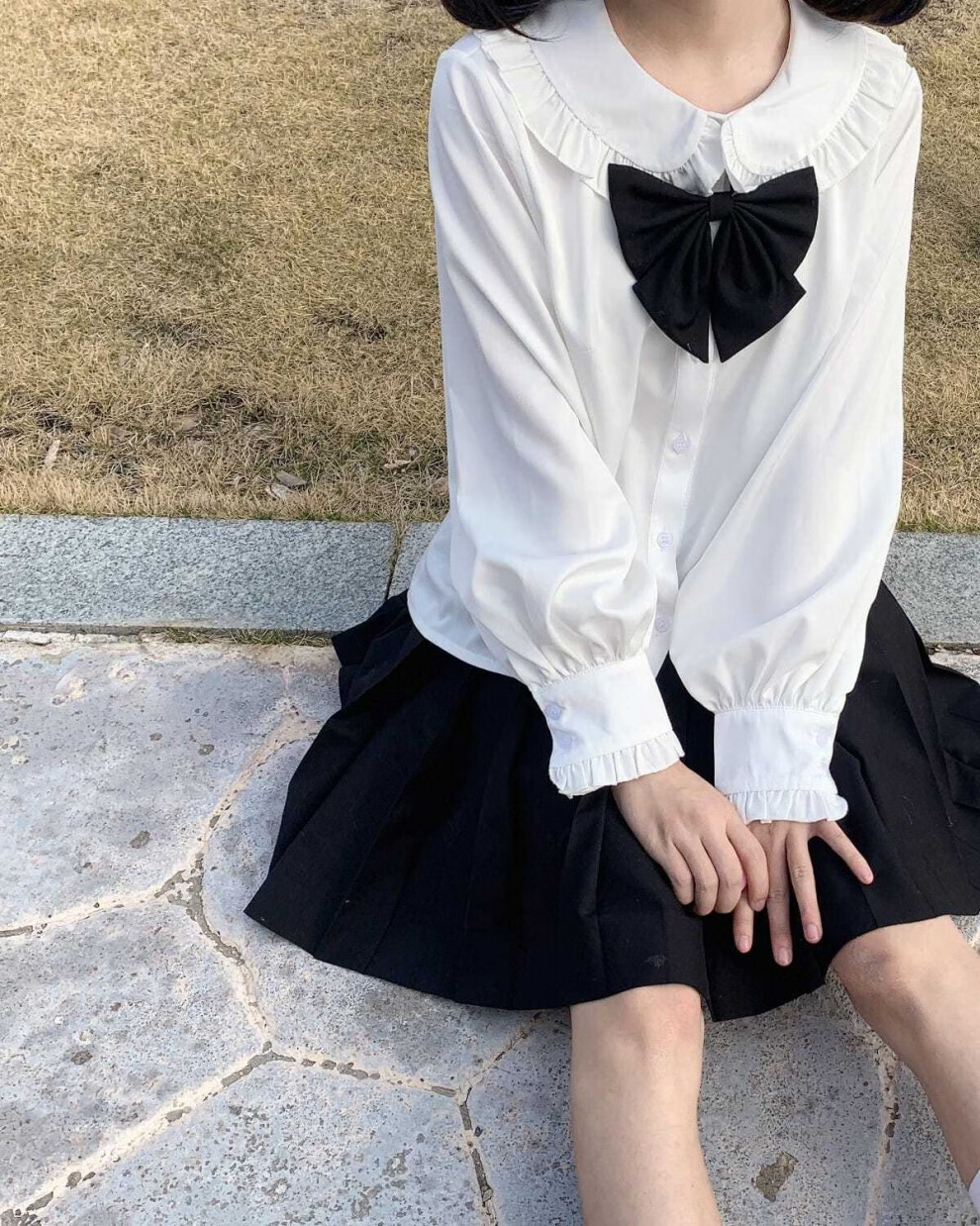 甜美学院风lolita内搭jk衬衫日系娃娃领可爱兔耳朵长袖衬衣上衣 米