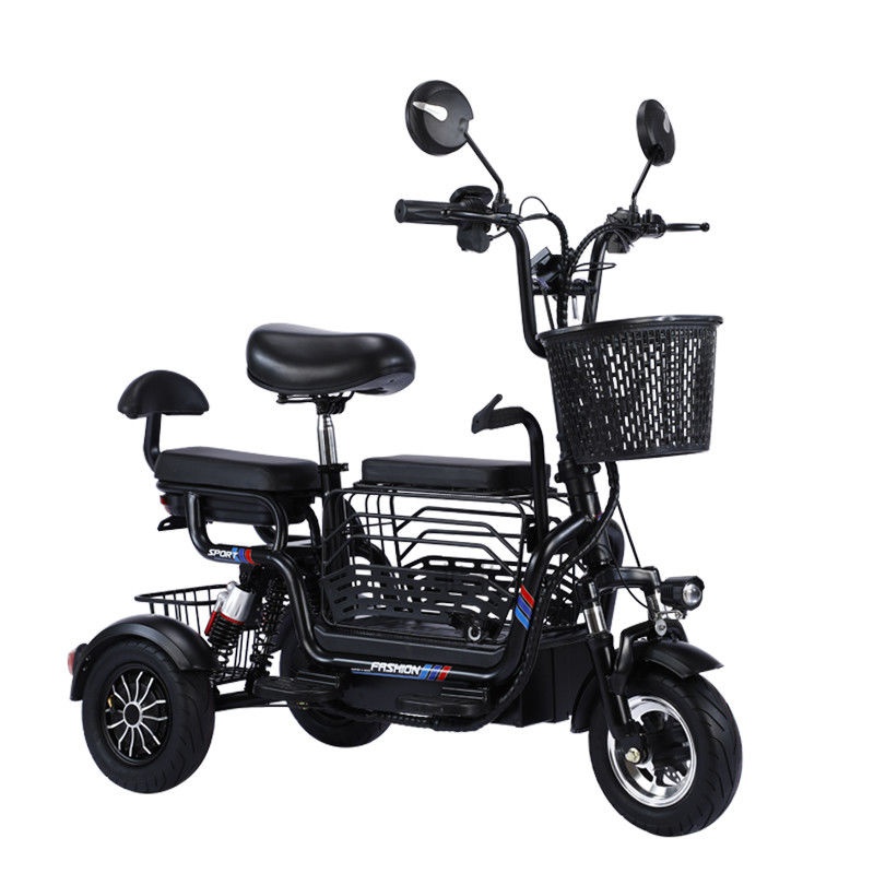 久同款亲子三座小型电动三轮车带娃成人男女电动车锂电电瓶车休闲轻便