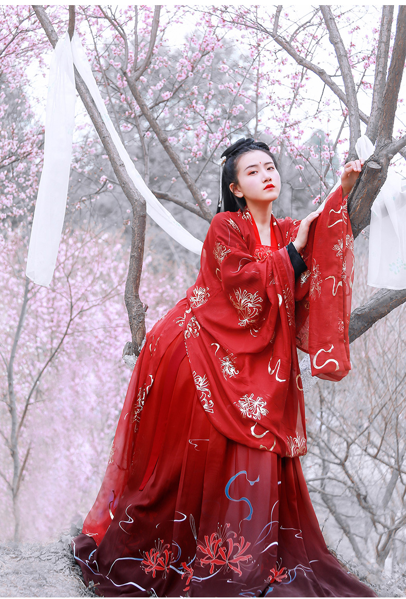 如梦霓裳汉服女齐胸襦裙印花6米摆绣花曼殊 彼岸花烫金大袖衫春季现货