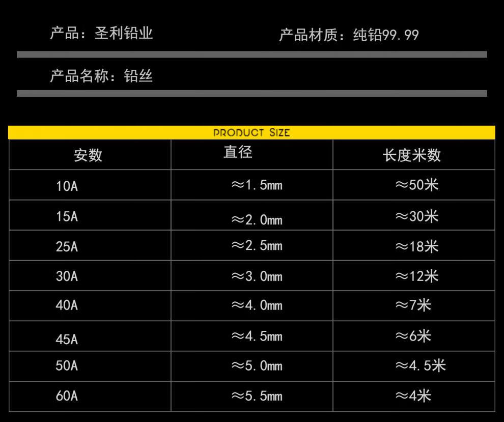 散装纯软铅丝保险丝电解丝熔丝42mm40mm30mm45mm50铅条一公斤50mm