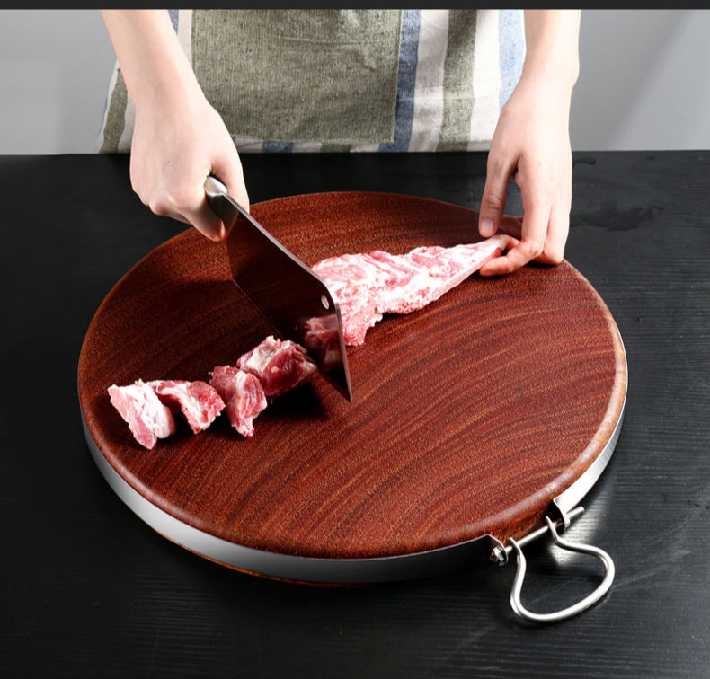 菜墩子圆形 实木切菜圆形菜墩子板厨房家用整木案板铁木砧板 钢圈款