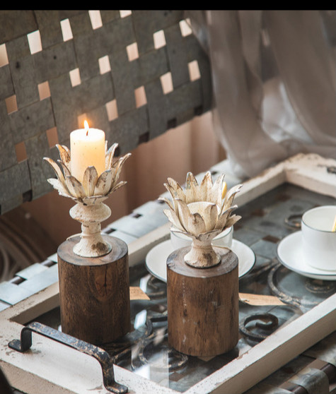 时尚家居烛台摆件欧式法式复古铁艺家用浪漫蜡烛托台莲花灯座蜡台拍摄