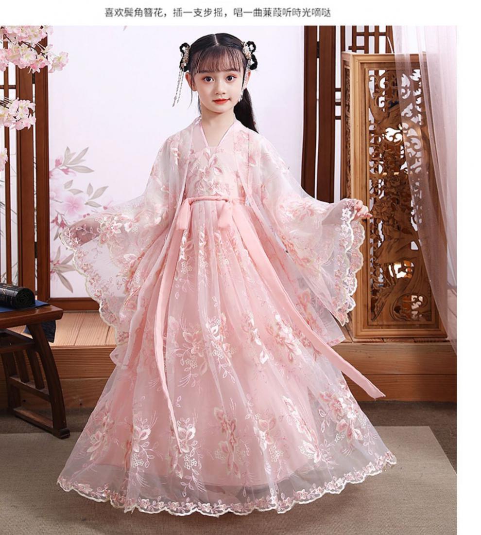 迪士尼汉服女童春夏儿童中国风唐装古装仙襦裙连衣裙小女孩公主吊坠款