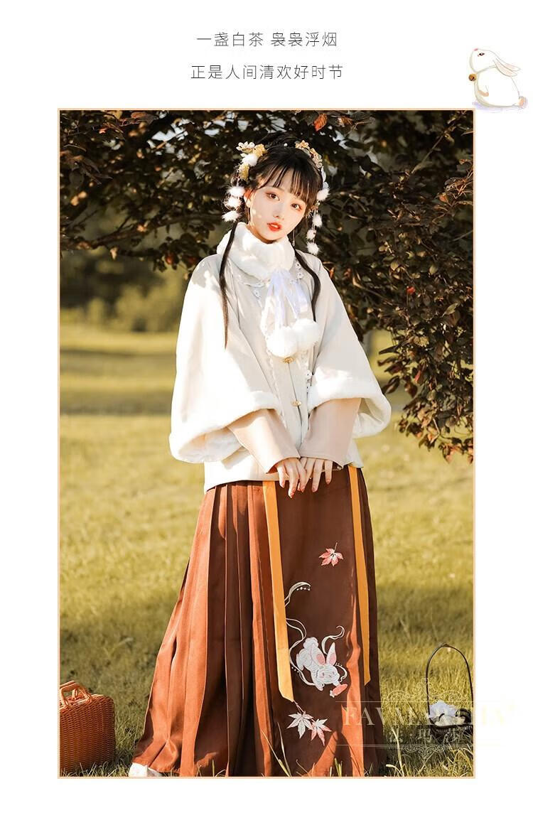 法玛莎品牌女装原创玉兔正品汉服女冬季拜年明制立领对襟半袖加厚刺绣