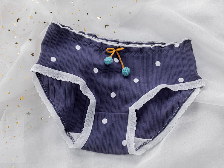 生年轻人底裤5条棉内裤女日系藏蓝色毛球中腰大码简约少女学生三角裤