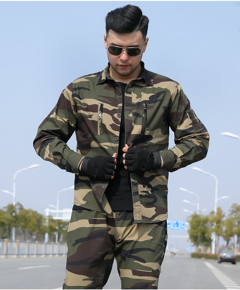 齐间迷服迷彩作训服通用外套工作服迷彩作训服通用户外工作服春季绿花