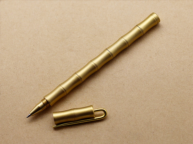 铜笔 定制刻字竹节笔金属签字笔带笔夹 黄铜笔手工中性笔定制老师学生