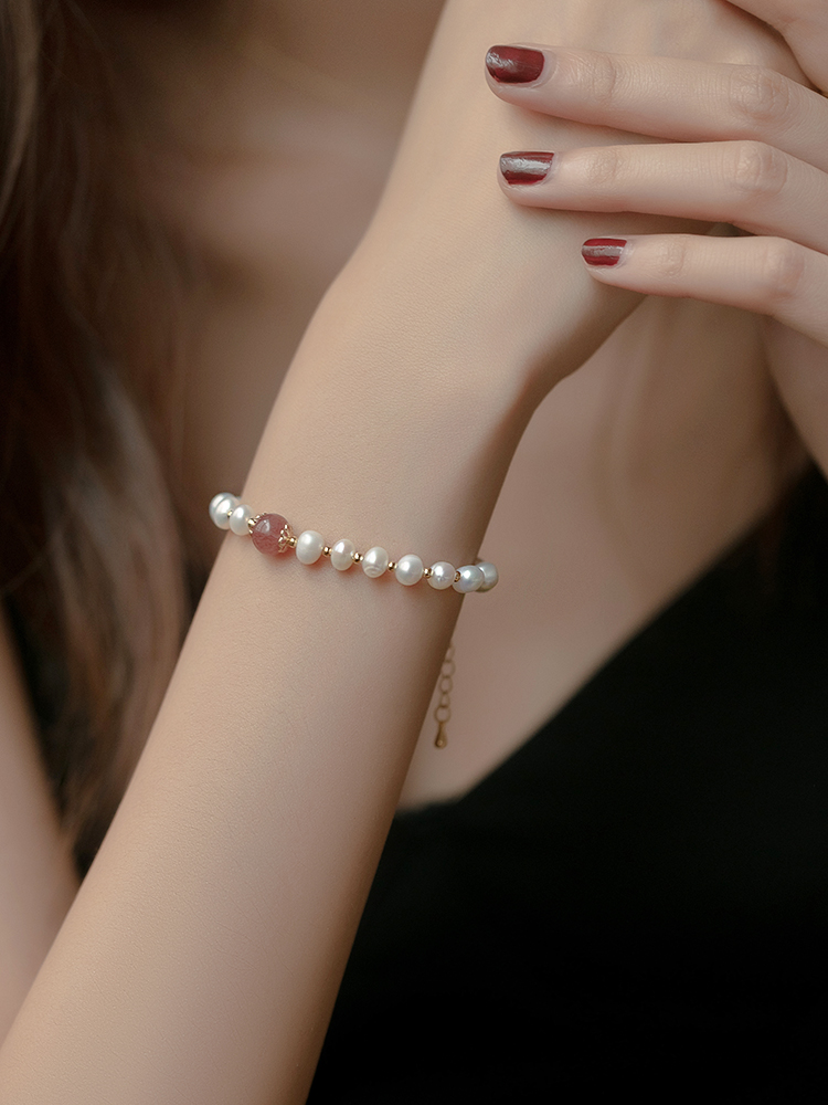yqmhcxks 淡水珍珠手链女ins小众设计珠子串珠简约个性