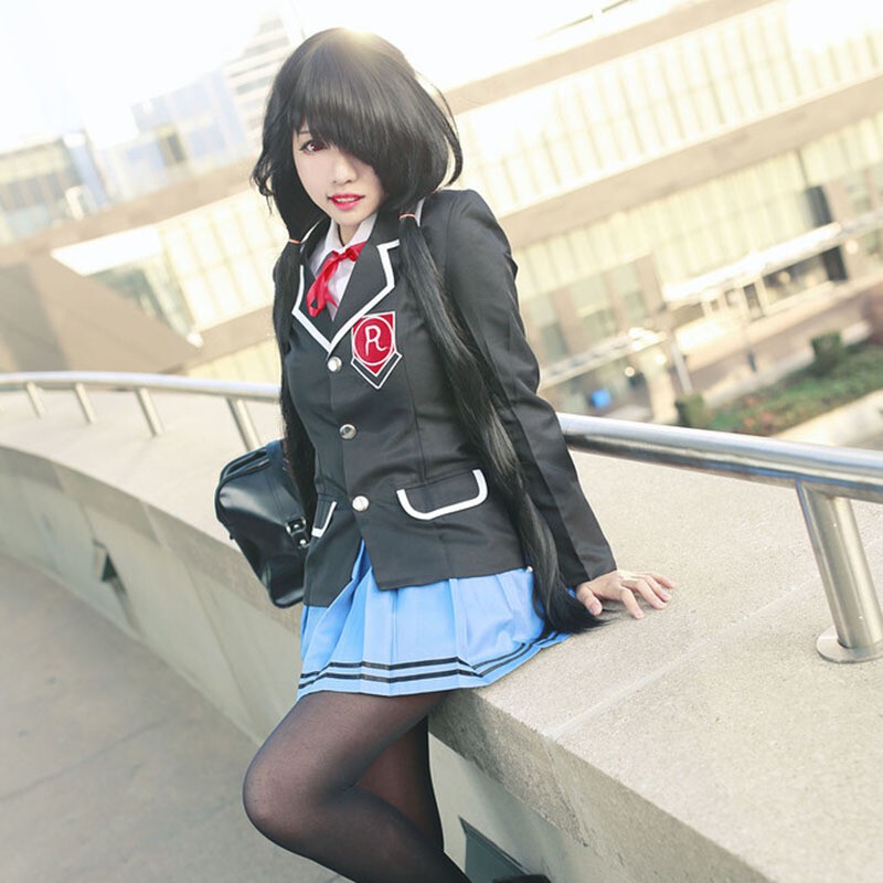 约会大作战 时崎狂三 夜刀神十香cos服装 校服制服 动漫 黑色鞋子(鞋