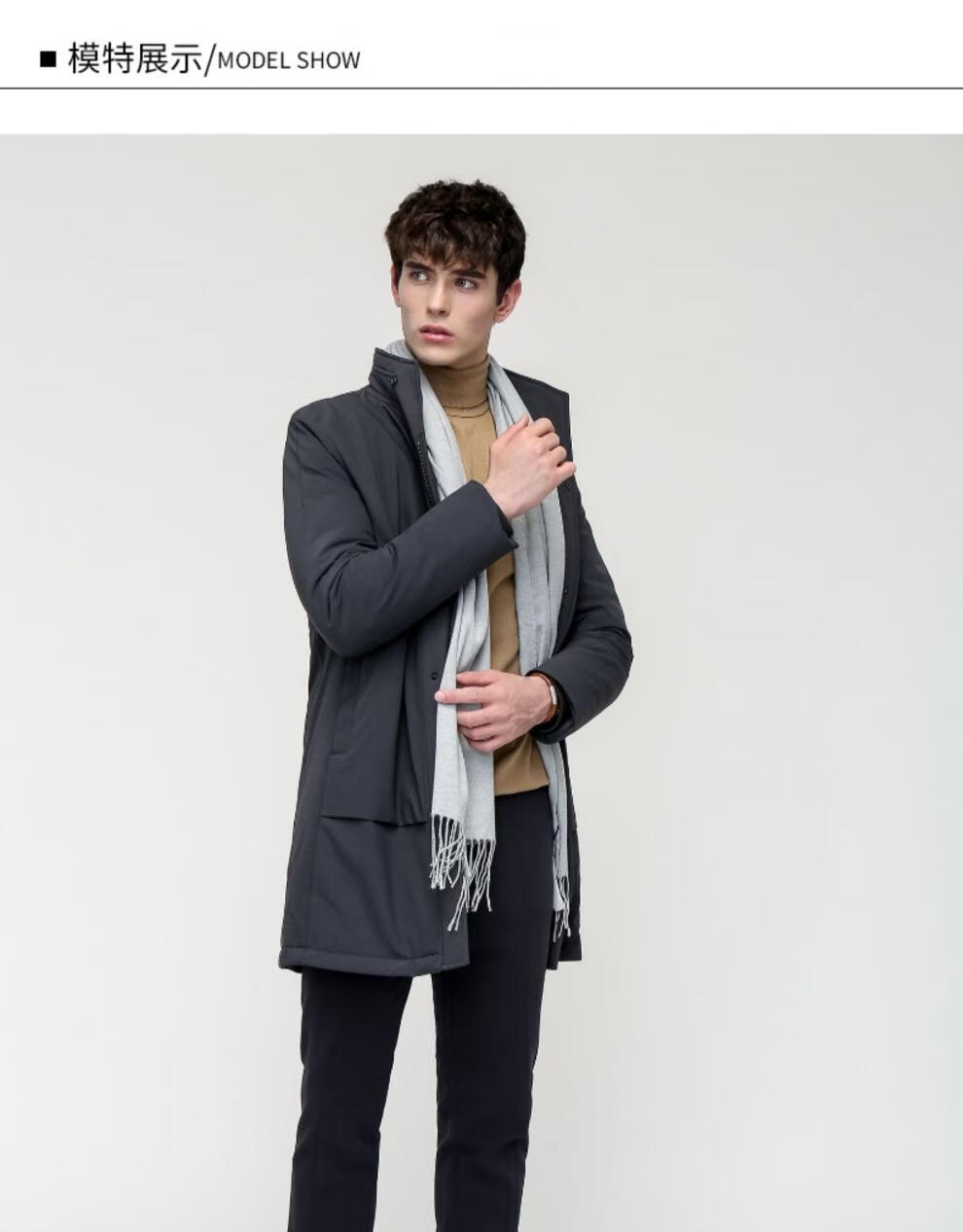 ziozia秋冬新品时尚立领灰鸭绒中长款羽绒外套 黑色 95/s/170