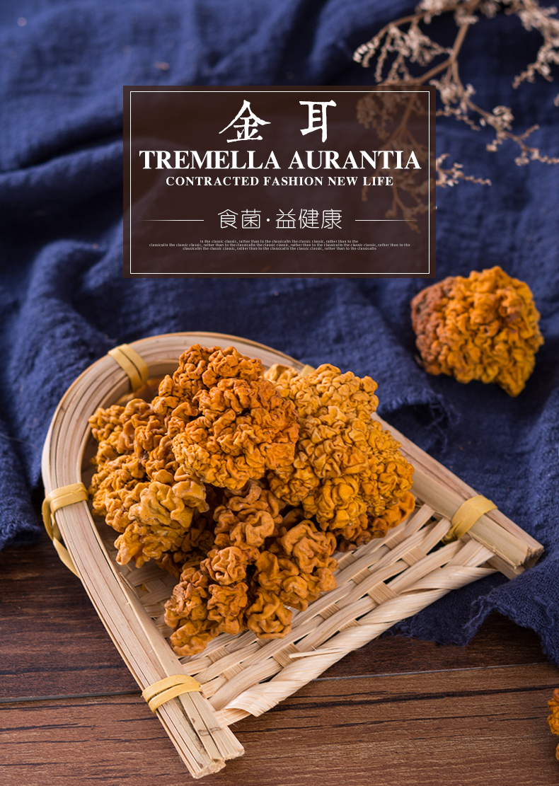 菌益 野生金耳干货218g 云南特产食用菌特级黄金耳脑耳 正宗黄耳