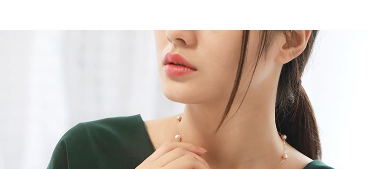 5565mm淡水珍珠项链金锁骨链女多戴款粉紫色满天星流苏项链5565mm50cm