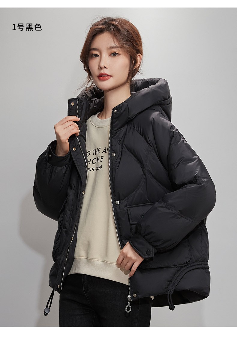 恒源祥羽绒服女短款2021年新款连帽小个子面包服韩版宽松鸭绒外套x