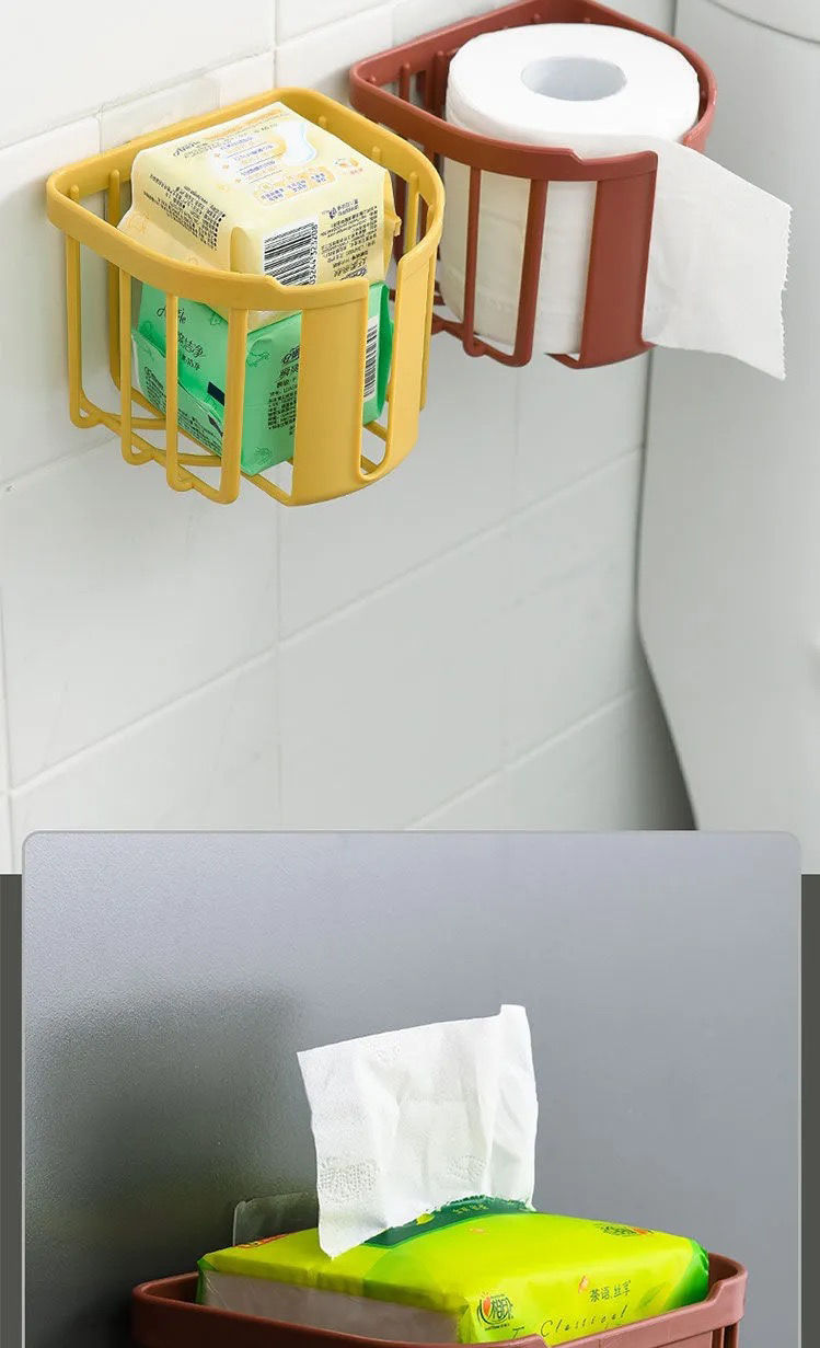 卫生间纸巾盒壁挂式洗澡间厕所放厕纸架卷纸盒黄色方形2个圆形2个