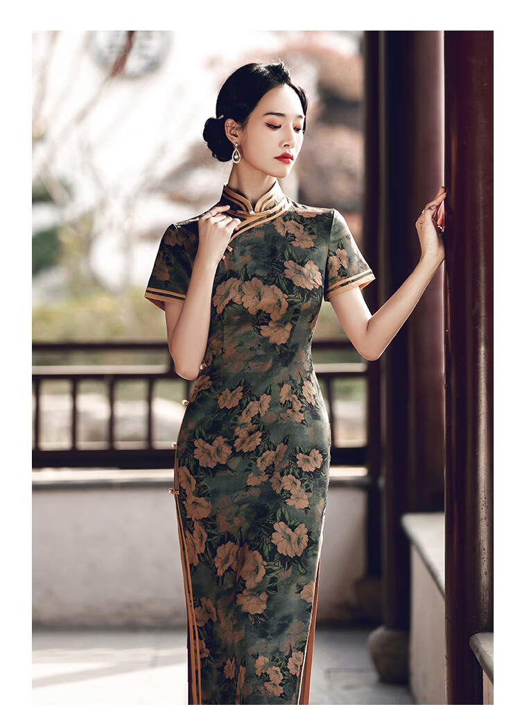 沫婉琦民国老上海旗袍气质高端复古中国风高开叉印花连衣裙夏季改良长