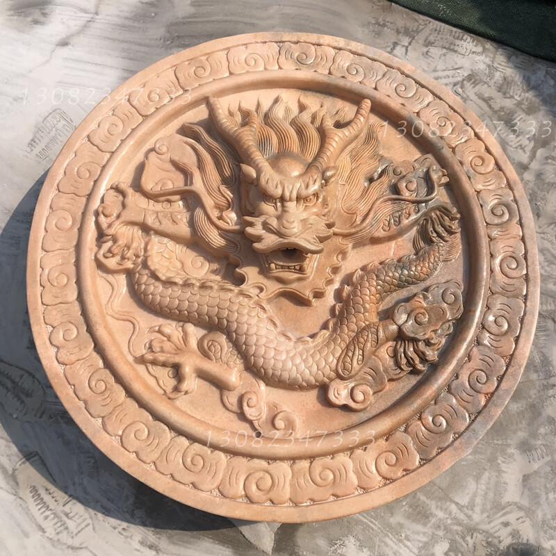 珠筠 石雕龙吐水圆形龙出水口鱼池墙水景龙头浮雕壁画喷水摆件石头