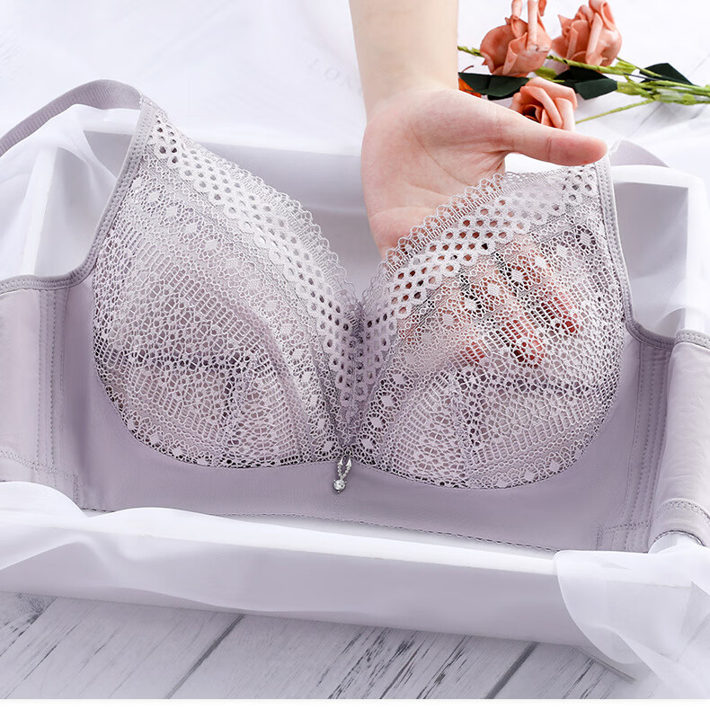 温影 英格丽蕾丝内衣女薄款性感聚拢无钢圈大胸显小无痕无海棉透气