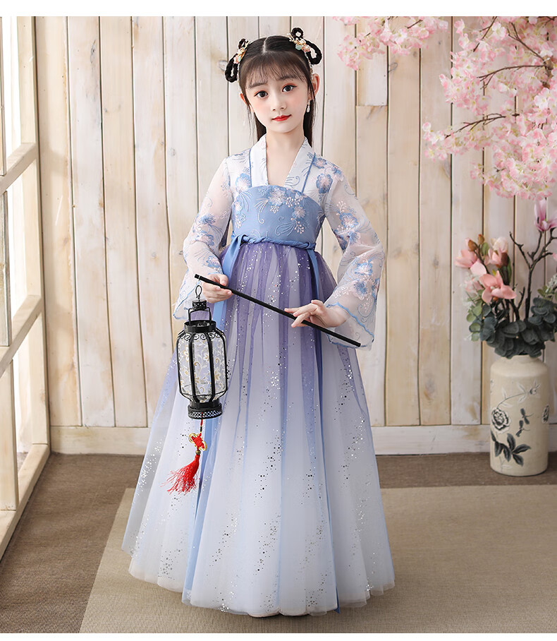 乖奇奇汉服女童超仙连衣裙儿童古装中国风唐装齐胸襦裙12岁女孩宝宝