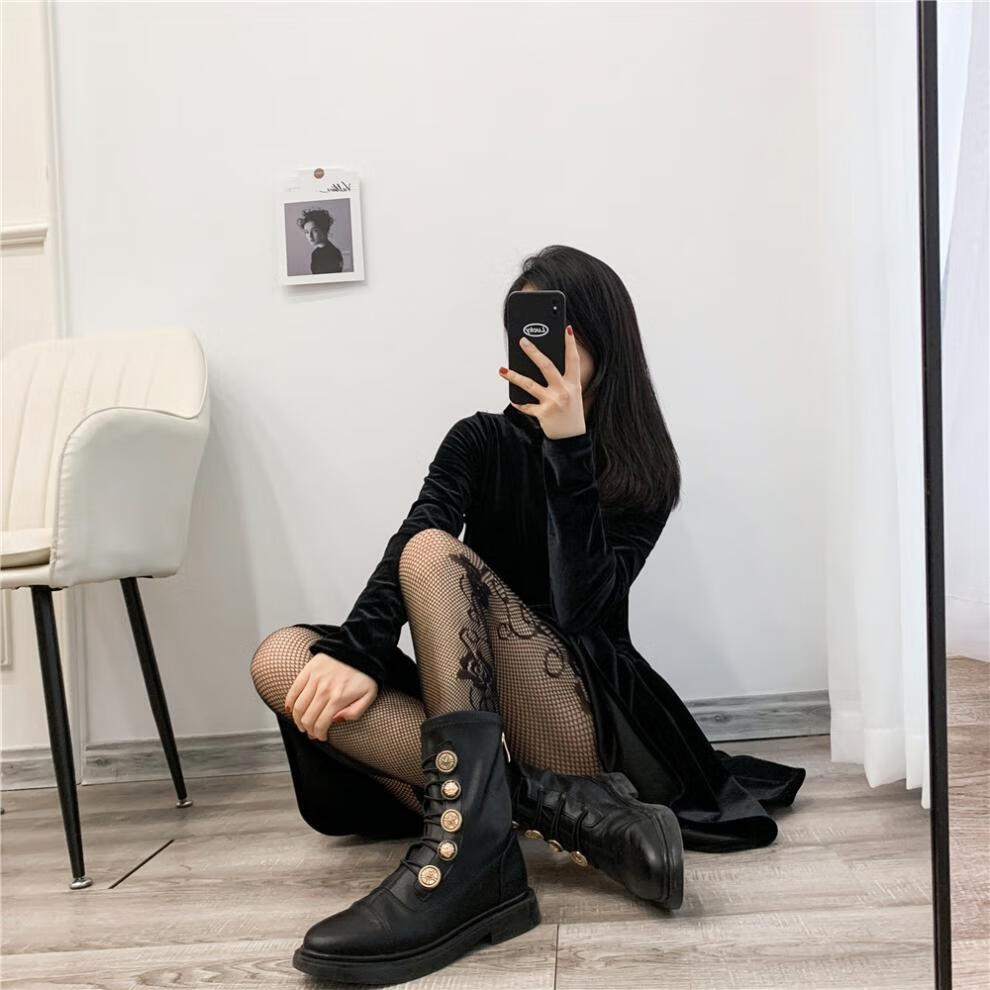 镂空烫钻jk性感网袜黑色丝袜 字母欧美大码诱惑ins蝴蝶结渔网袜 蜘蛛