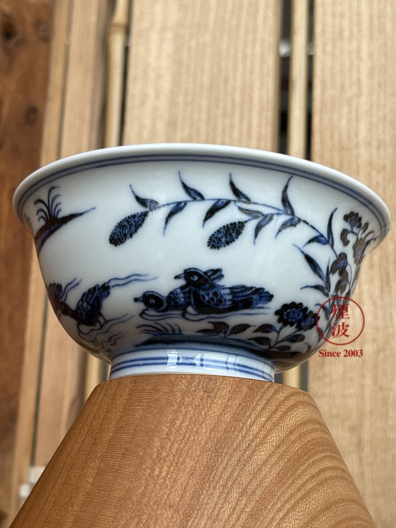 景德镇 春风祥玉 邹俊窑制八字款 青花 鸳鸯 内画 小扁碗 茶杯【图片