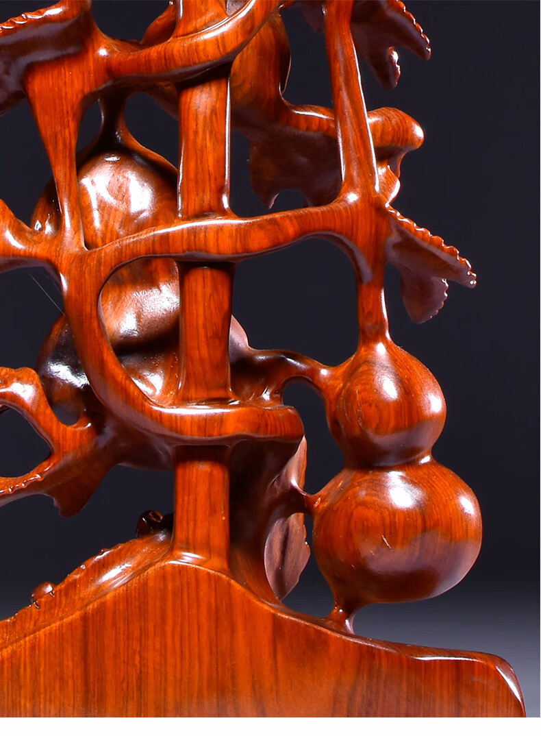 花梨木雕刻五福临门葫芦摆件根雕红木中式客厅装饰品开业乔迁礼品闪康