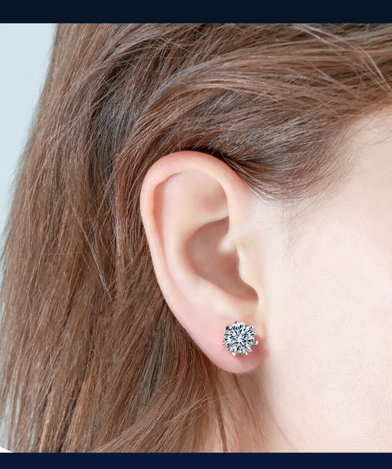 钻石耳钉女莫桑钻耳饰1克拉银经典六爪雪花耳环防真钻礼物定制款 c1款