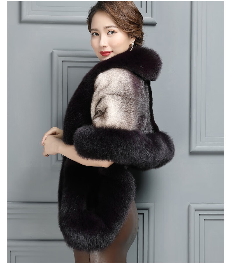 igh高定品牌女装海宁新款皮草披肩斗篷女整貂旗袍婚纱白色貂皮狐狸毛