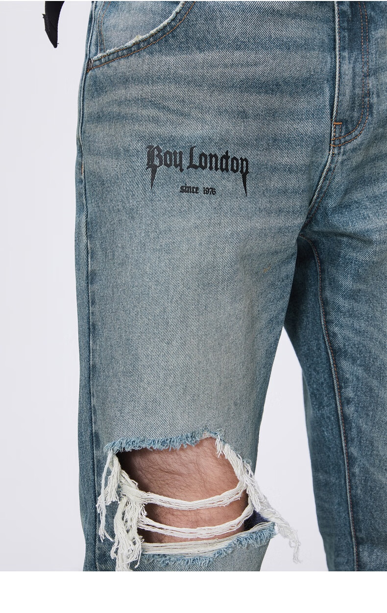 官网21春立体老鹰硅胶章情侣朋克毛边牛仔裤600906 蓝色 36 尺码偏大