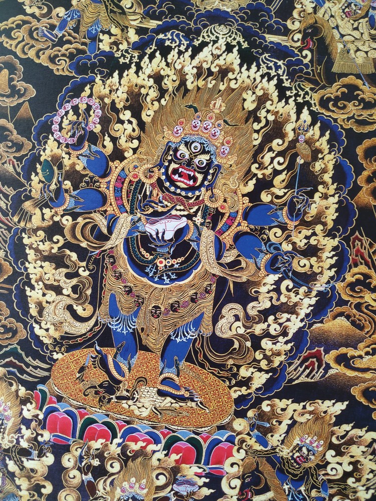 新品轻奢高端黑唐卡装饰画财神财宝天王办公室画客厅藏式入户挂画文殊