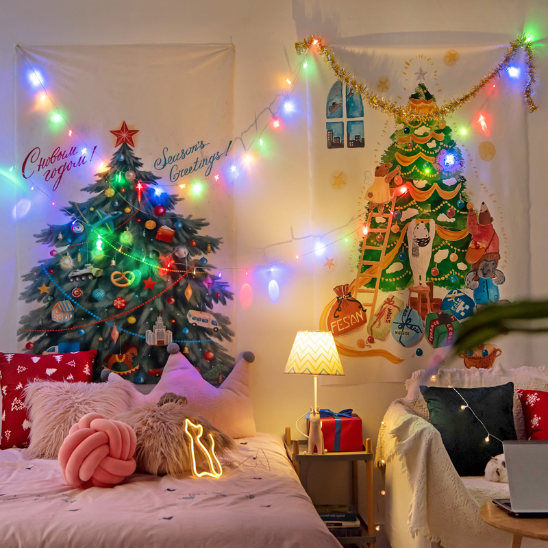 房间改造床头布ins圣诞树背景布节日礼物火炉圣诞树宽70高100cm安装包